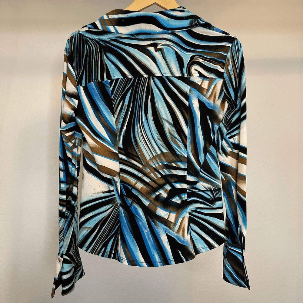 Y2k Vintage Cache Brown and‎ Blue Print Button Down Blouse - Picture 6 of 8
